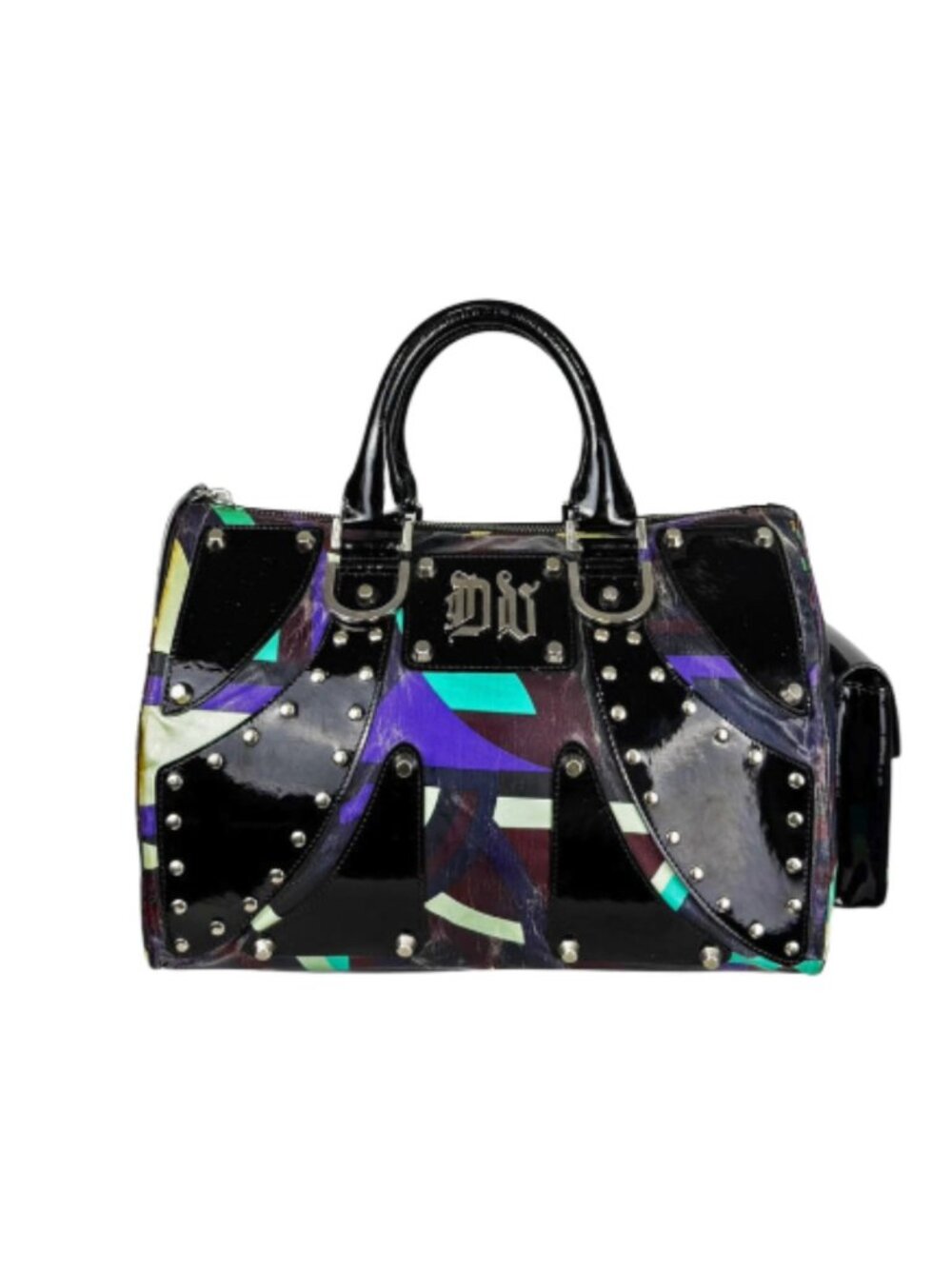 Authentic Vintage Versace Abstract Studded Satchel Boston Bag Y2K
